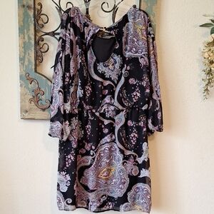 Express Blk/Purple Sheath Dress Scoop Neck.  NWOT Size Large